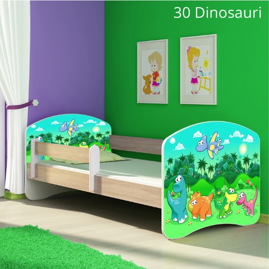 Slika Dječji krevet ACMA s motivom, bočna sonoma 140x70 cm - 30 Dinosaurs