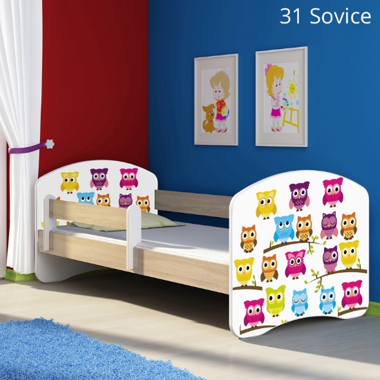 Slika Dječji krevet ACMA s motivom, bočna sonoma 140x70 cm - 31 Owls