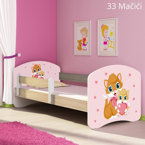Slika Dječji krevet ACMA s motivom, bočna sonoma 140x70 cm - 33 Cats
