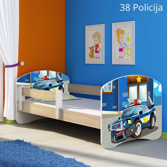 Slika Dječji krevet ACMA s motivom, bočna sonoma 140x70 cm - 38 Policija