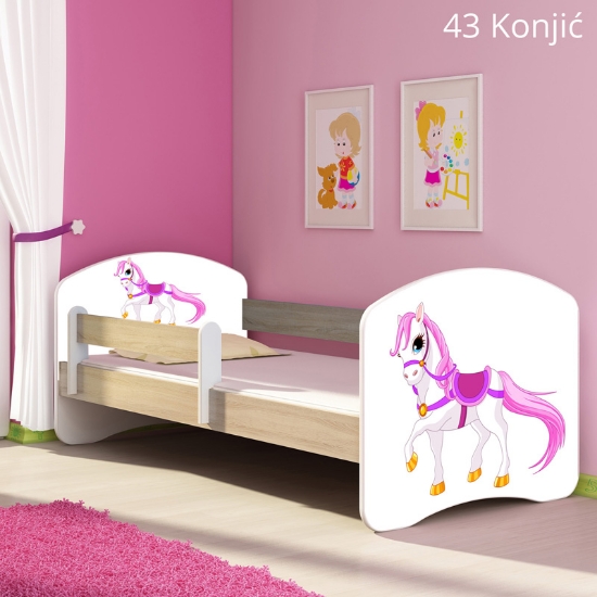 Slika Dječji krevet ACMA s motivom, bočna sonoma 140x70 cm - 43 Konjić