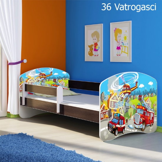 Slika Dječji krevet ACMA s motivom, bočna wenge 140x70 cm - 36 Vatrogasci
