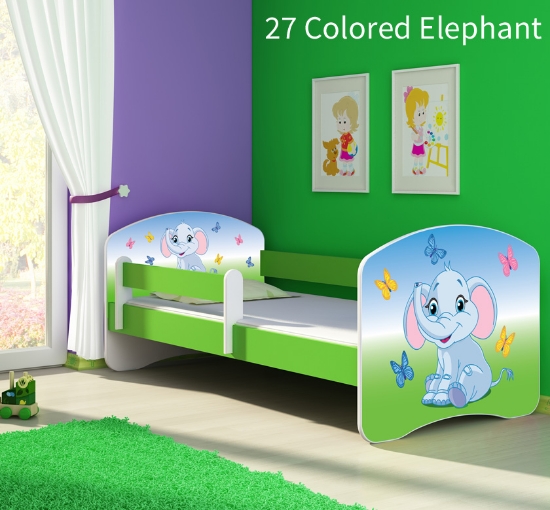 Slika Dječji krevet ACMA s motivom, bočna zelena 140x70 cm 27-colored-elephant