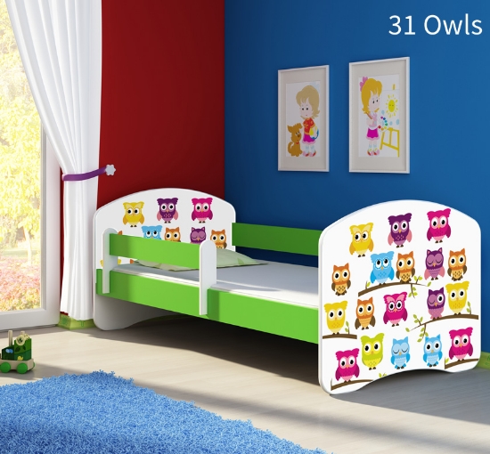 Slika Dječji krevet ACMA s motivom, bočna zelena 140x70 cm 31-owls