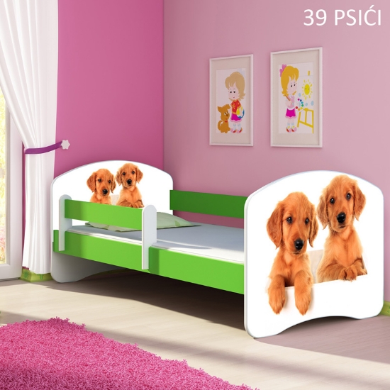 Slika Dječji krevet ACMA s motivom, bočna zelena 140x70 cm 39-psici