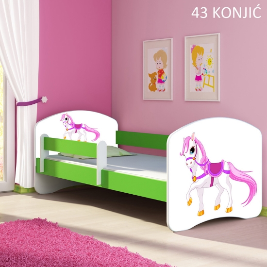 Slika Dječji krevet ACMA s motivom, bočna zelena 140x70 cm 43-konjic