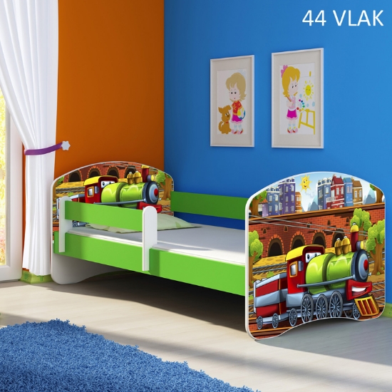 Slika Dječji krevet ACMA s motivom, bočna zelena 140x70 cm 44-vlak