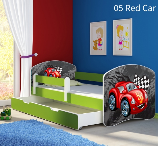 Slika Dječji krevet ACMA s motivom, bočna zelena + ladica 140x70 cm - 05 Red Car