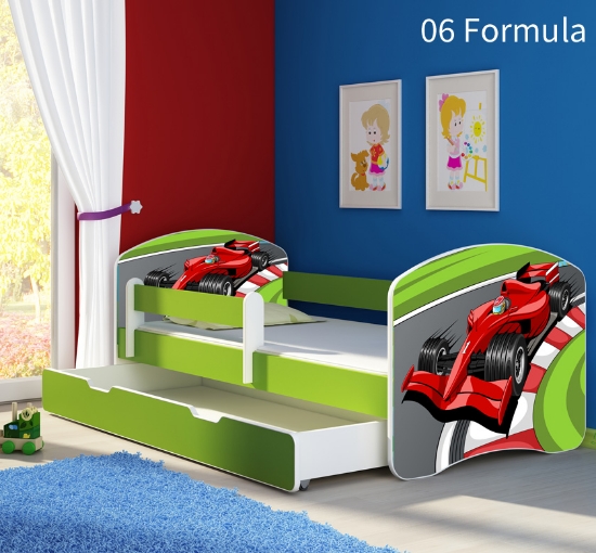 Slika Dječji krevet ACMA s motivom, bočna zelena + ladica 140x70 cm - 06 Formula 1