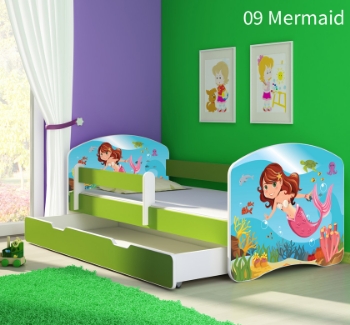 Slika Dječji krevet ACMA s motivom, bočna zelena + ladica 140x70 cm - 09 Mermaid