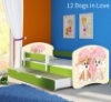 Slika Dječji krevet ACMA s motivom, bočna zelena + ladica 140x70 cm - 12 Dogs in Love