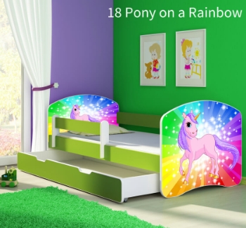 Slika Dječji krevet ACMA s motivom, bočna zelena + ladica 140x70 cm - 18 Pony on a rainbow