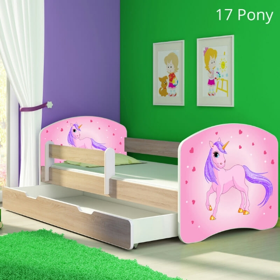Slika Dječji krevet ACMA s motivom, bočna sonoma + ladica 140x70 cm - 17 Pony