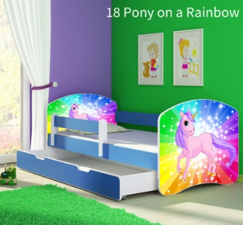 Slika Dječji krevet ACMA s motivom, bočna plava + ladica 140x70 cm - 18 Pony on a rainbow