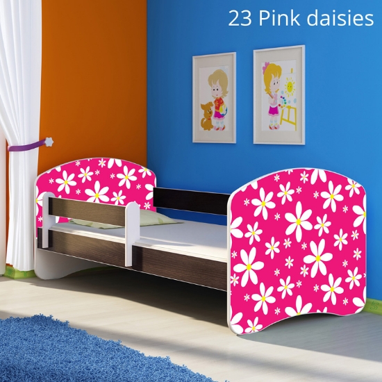 Slika Dječji krevet ACMA s motivom, bočna wenge 160x80 cm 23-pink-daisy