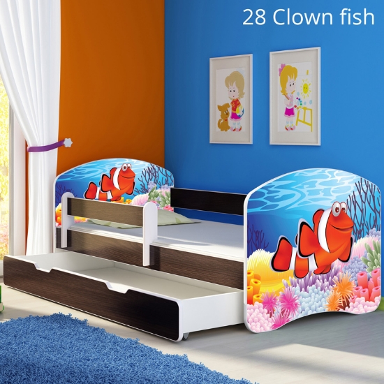 Slika Dječji krevet ACMA s motivom, bočna wenge + ladica 180x80 cm - 28 Clown Fish