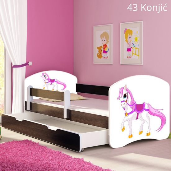 Slika Dječji krevet ACMA s motivom, bočna wenge + ladica 160x80 cm - 43 Konjić