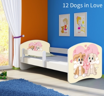 Slika Dječji krevet ACMA s motivom, bočna bijela 140x70 cm - 12 Dogs in Love