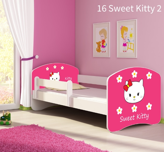 Slika Dječji krevet ACMA s motivom, bočna bijela 140x70 cm - 16 Sweet Kitty 2