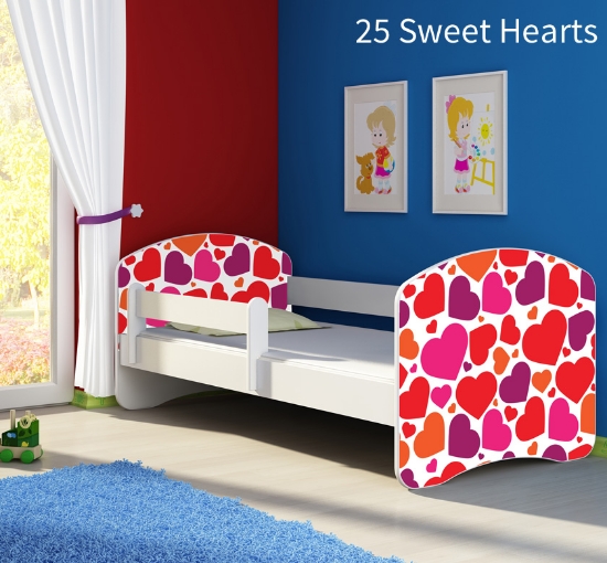 Slika Dječji krevet ACMA s motivom, bočna bijela 140x70 cm - 25 Sweet hearts