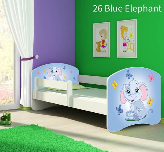 Slika Dječji krevet ACMA s motivom, bočna bijela 140x70 cm - 26 Blue Elephant