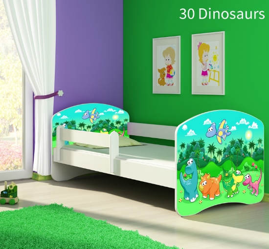 Slika Dječji krevet ACMA s motivom, bočna bijela 140x70 cm - 30 Dinosaurs