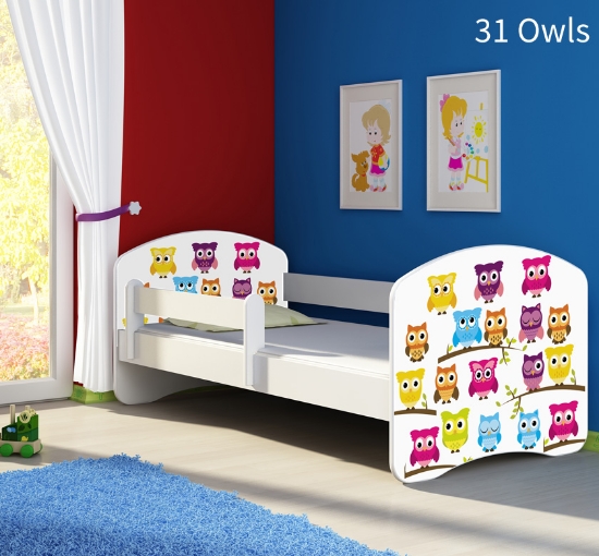Slika Dječji krevet ACMA s motivom, bočna bijela 140x70 cm - 31 Owls