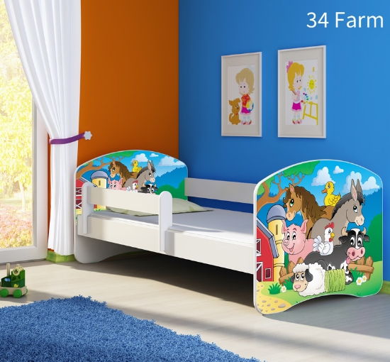 Slika Dječji krevet ACMA s motivom, bočna bijela 140x70 cm - 34 Farm