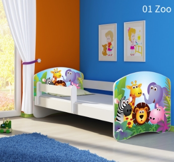 Slika Dječji krevet ACMA s motivom, bočna bijela 160x80 cm - 01 Zoo