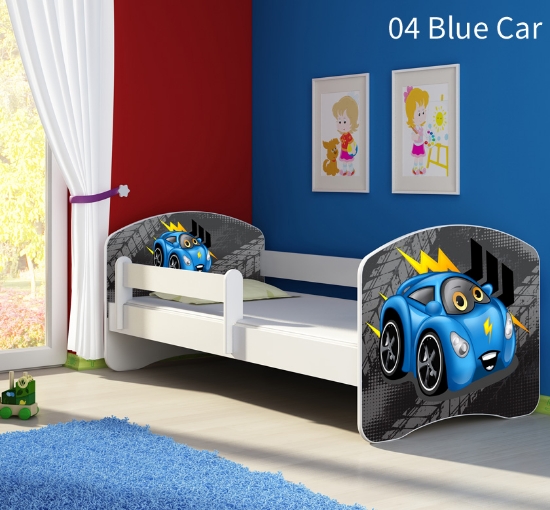 Slika Dječji krevet ACMA s motivom, bočna bijela 160x80 cm - 04 Blue Car