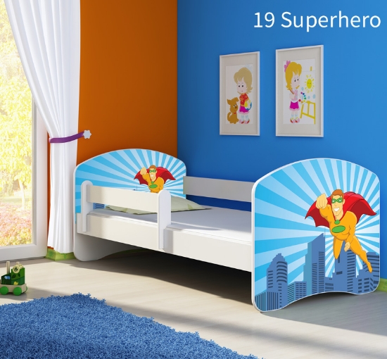 Slika Dječji krevet ACMA s motivom, bočna bijela 160x80 cm 19-superhero