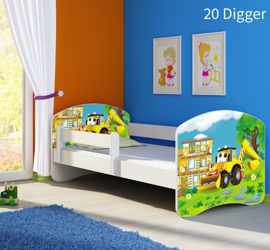 Slika Dječji krevet ACMA s motivom, bočna bijela 160x80 cm 20-digger