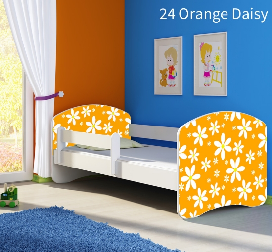 Slika Dječji krevet ACMA s motivom, bočna bijela 160x80 cm 24-orange-daisy