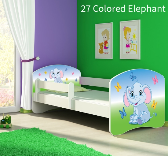 Slika Dječji krevet ACMA s motivom, bočna bijela 160x80 cm 27-colored-elephant