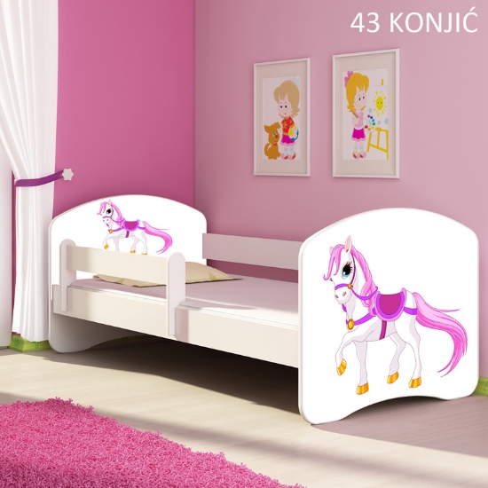 Slika Dječji krevet ACMA s motivom, bočna bijela 160x80 cm 43-konjic