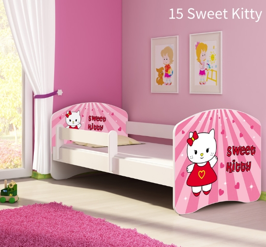 Slika Dječji krevet ACMA s motivom, bočna bijela 180x80 cm - 15 Sweet Kitty