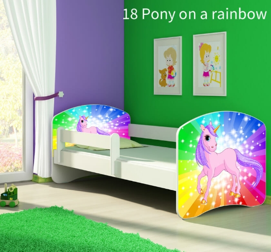 Slika Dječji krevet ACMA s motivom, bočna bijela 180x80 cm - 18 Pony on a rainbow