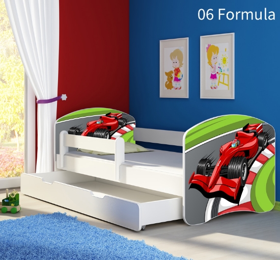 Slika Dječji krevet ACMA s motivom, bočna bijela + ladica 160x80 cm - 06 Formula 1