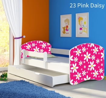 Slika Dječji krevet ACMA s motivom, bočna bijela + ladica 160x80 cm - 23 Pink Daisy