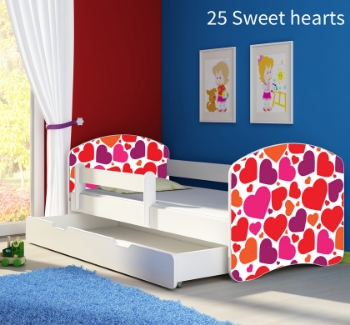 Slika Dječji krevet ACMA s motivom, bočna bijela + ladica 160x80 cm - 25 Sweet hearts