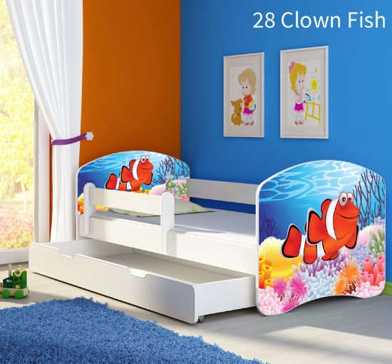 Slika Dječji krevet ACMA s motivom, bočna bijela + ladica 160x80 cm - 28 Clown Fish