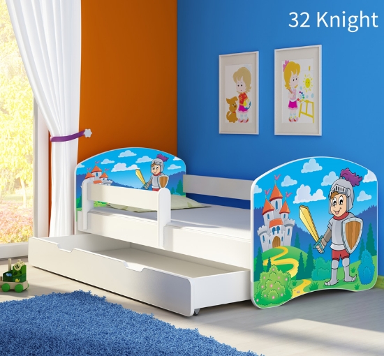 Slika Dječji krevet ACMA s motivom, bočna bijela + ladica 160x80 cm - 32 Knight