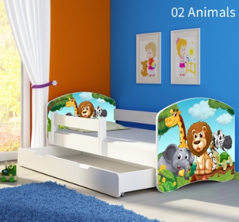 Slika Dječji krevet ACMA s motivom, bočna bijela + ladica 180x80 cm - 02 Animals