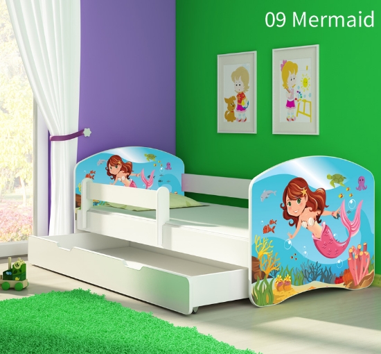 Slika Dječji krevet ACMA s motivom, bočna bijela + ladica 180x80 cm - 09 Mermaid