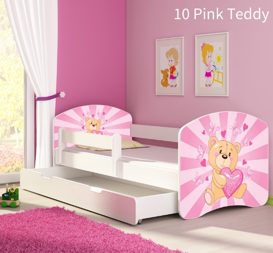 Slika Dječji krevet ACMA s motivom, bočna bijela + ladica 180x80 cm - 10 Pink Teddy Bear