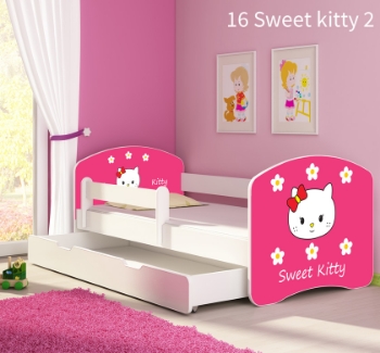 Slika Dječji krevet ACMA s motivom, bočna bijela + ladica 180x80 cm - 16 Sweet Kitty 2
