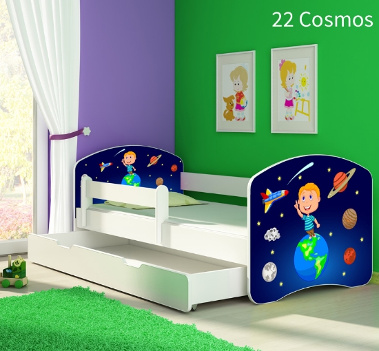 Slika Dječji krevet ACMA s motivom, bočna bijela + ladica 180x80 cm 22-cosmos