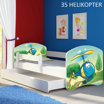 Slika Dječji krevet ACMA s motivom, bočna bijela + ladica 180x80 cm 35-helikopter