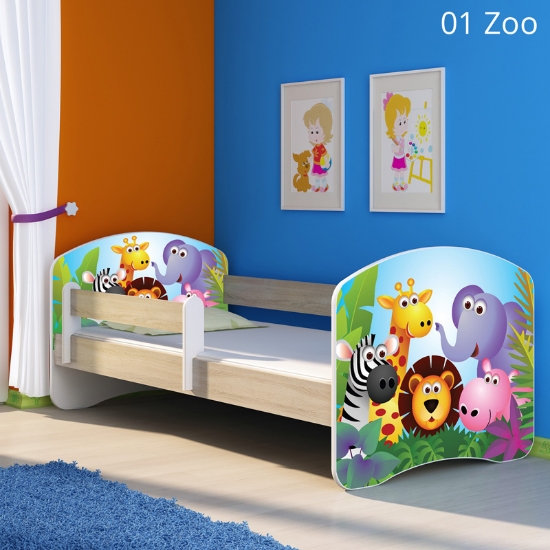 Slika Dječji krevet ACMA s motivom, bočna sonoma 180x80 cm - 01 Zoo