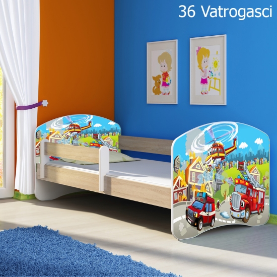 Slika Dječji krevet ACMA s motivom, bočna sonoma 180x80 cm 36-vatrogasci